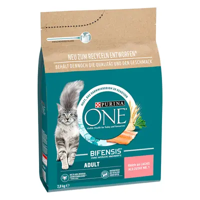 20% taniej! Purina ONE, karma sucha dla kota, 4 x 2,8 kg / 3 kg - Adult, łosoś ze zbożem pełnozi