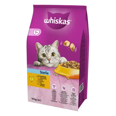 15% taniej! Whiskas sucha karma dla kota, różne rodzaje - 1+ Sterile z kurczakiem, 14 kg