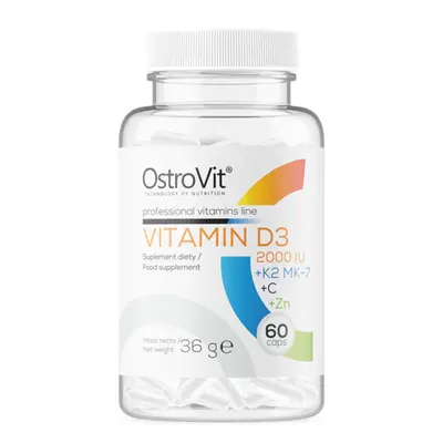 Witaminy i Minerały Kompleks Ostrovit Vitamin D3 2000IU+ K2 MK-7+C+Zn 60kaps