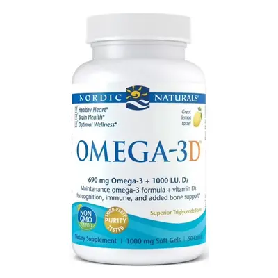 Kwasy Tłuszczowe Omega + D Nordic Naturals Omega 3D 690mg 60softgels Lemon