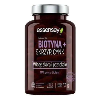 Wsparcie Włosów, Skóry, Paznokci Kompleks Essensey Biotyna + Skrzyp, Cynk 90kaps