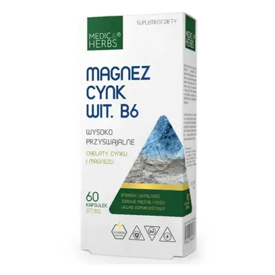 Witaminy i Minerały Kompleks Medica Herbs Magnez Cynk Wit. B6 60kaps