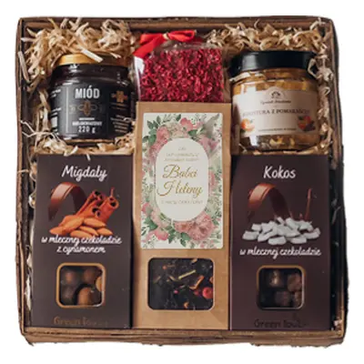Zestaw prezentowy personalizowany Dla Babci - box z herbatą, przetworami i słodyczami