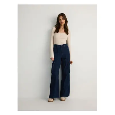 Reserved - Jeansy wide leg - granatowy