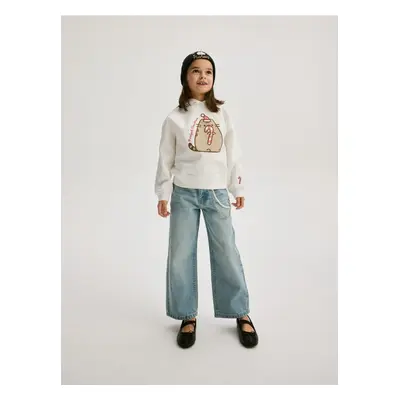 Reserved - Bluza z nadrukiem Pusheen - złamana biel