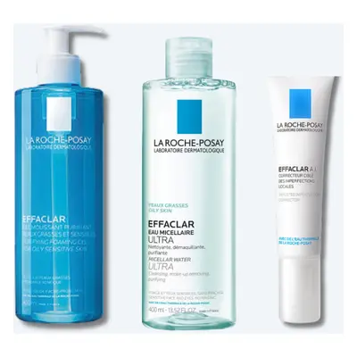 LA ROCHE-POSAY Effaclar Zestaw Żel Do Mycia - 400 ml + Woda Micelarna Ultra Skóra Tłusta - 400ml