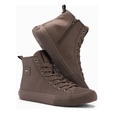 Wysokie męskie buty trampki z ozdobnym noskiem – brązowy V4 - Rozmiar: 40