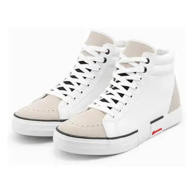 Wysokie klasyczne męskie trampki z pikowaną cholewką – biało-beżowe V1