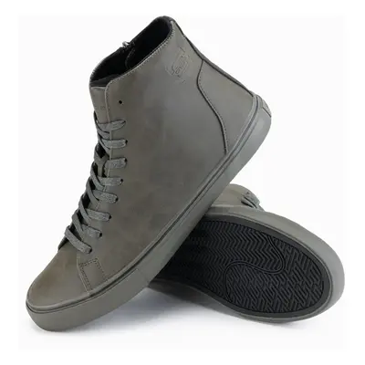 Męskie wysokie trampki z matową fakturą i wytłaczanym logo – ciemnooliwkowe V2 - Rozmiar: 42