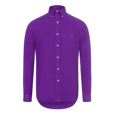 Polo Ralph Lauren Męska koszula casual Mężczyźni Comfort Fit len lila jednolity