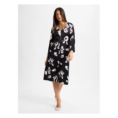 BOSS Damska sukienka na co dzień - Diesha Kobiety wiskoza czarny wzorzysty