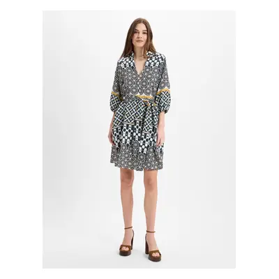 Marc O'Polo Damska sukienka na co dzień Kobiety len czarny wzorzysty, 38