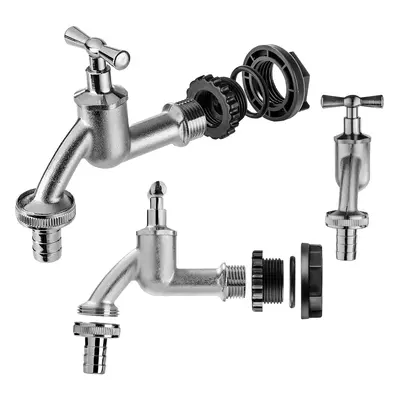 Kran 1/2 cal do zbiornika na deszczówkę z adapterem 3/4 cal srebrny