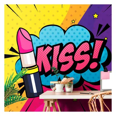 Samoprzylepna tapeta pop art pomadka - KISS!