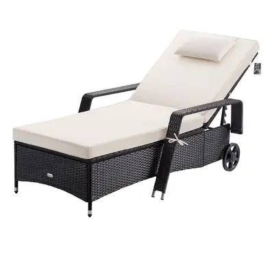 Leżak ogrodowy rattan Czarny/Kremowy 193x90x43cm