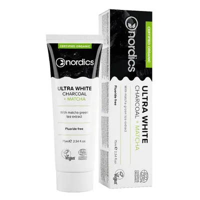 Nordics Ultra White Organic Toothpaste pasta do zębów bez fluoru z węglem Charcoal + Matcha 75ml