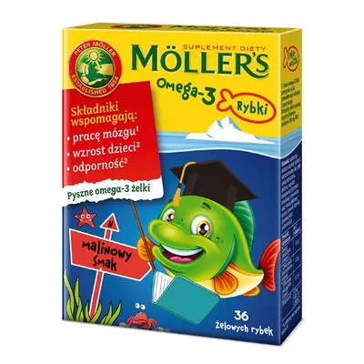 Möller's Omega-3 Rybki żelki z kwasami omega-3 i witaminą D3 dla dzieci Malinowe 36szt.