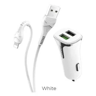 HOCO ładowarka samochodowa 2 x USB QC3.0 + kabel do iPhone Lightning 8-pin Z31 biała