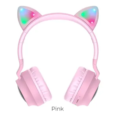 HOCO słuchawki bluetooth nagłowne W27 CAT EAR różowe