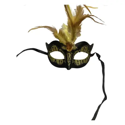 Maska-Venetian Mask Yellow with Yellow Stone and Feather