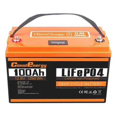 Akumulator LiFePO4 Cloudenergy 12V 100Ah, 1280Wh energii, ponad 6000 cyklów, wbudowany BMS 100A,