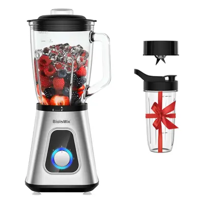 Blender do smoothie 1300W BioloMix SF701 ze szklanym słoikiem 1,5L, 2 ustawieniami prędkości, fu