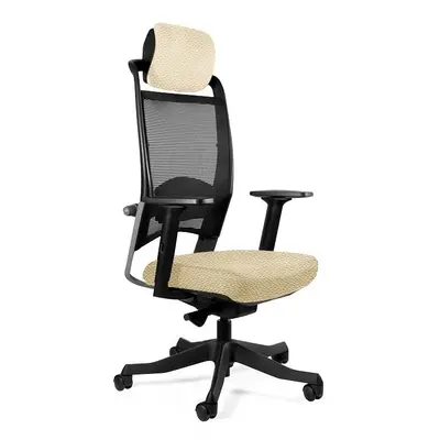 Wysoki fotel ergonomiczny, biurowy, Fulkrum, biała skóra naturalna