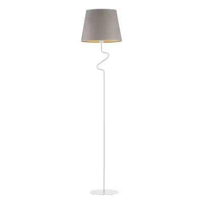 Lampa stojąca do salonu, Fogo velur, 37x174 cm, szary klosz ze złotym wnętrzem