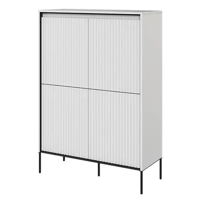 Wysoka komoda ryflowana, LED, Trend TR-03, 98x40x140 cm, biały