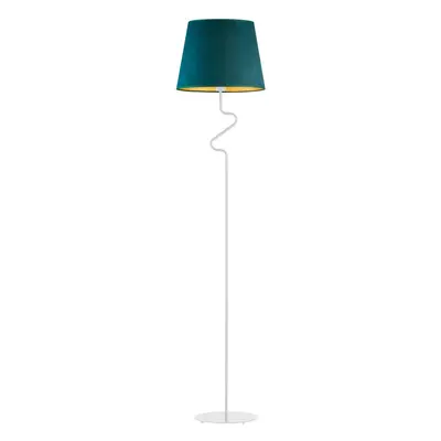 Lampa stojąca do salonu, Fogo velur, 37x174 cm, klosz butelkowa zieleń ze złotym wnętrzem