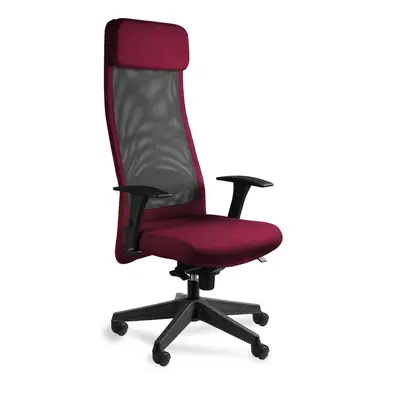 Fotel biurowy, ergonomiczny, Ares Mesh, czarny, burgundy