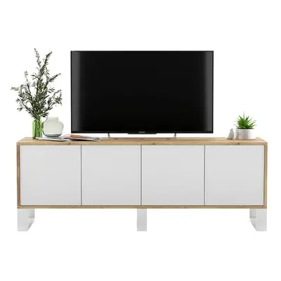 Komoda RTV, loft, apollo, rama, 150x35x53 cm, dąb wotan, biel, mat