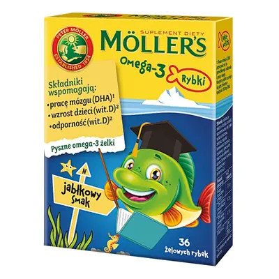 Möller's Omega-3 Rybki żelki z kwasami omega-3 i witaminą D3 dla dzieci Jabłkowe 36szt.