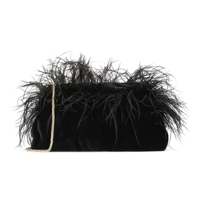 Czarna wieczorowa torebka pouch bag z piórami