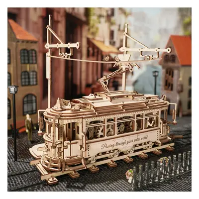 Robotime Rokr Classic City Tram Car Moveable Wooden Toys Building Block Sets 3D Wooden Puzzle fo