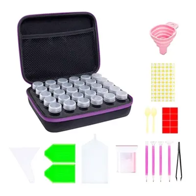 Multifunctional Portable Diamond Painting Tool Set Storage Bag, Style: 30 Grid (Purple)