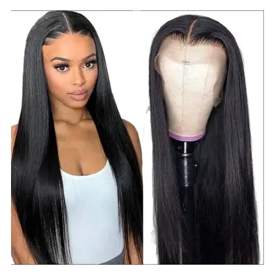 Raw Indian High Quality Virgin Soft Straight Human Hair Transparent Full Lace Front Closure Wig 