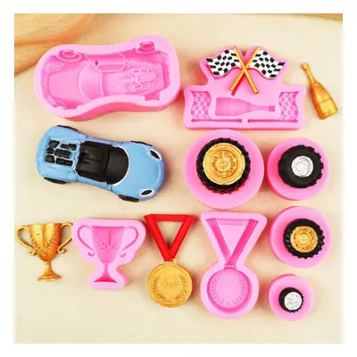 Sports car trophy medal tyre silicone mould drip rubber plaster candle baking decoration mould, 