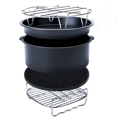 5 in 1 Fryer Accessory Set Multifunctional Air Fryer Set Grill Pizza Pan Five-piece set (round b