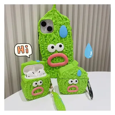 Funny 3D Expression Bitter Gourd Phone Case For iPhone 14 13 12 11 Pro Max Green Creative Shockp