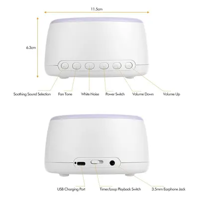 JJone Máquina de ruído branco recarregável de mesa Máquina de som para terapia do sono 30 sons s