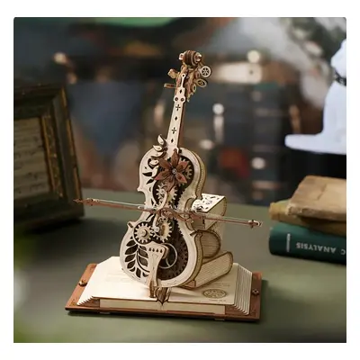 Robotime ROKR 3D Wooden Puzzle Magic Cello Mechanical Music Box Moveable Stem Funny Creative Toy