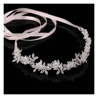 Noble Crystal Rhinestone Bridal Headpieces Satin Ribbon Wedding Hair Accessories for Brides Tiar