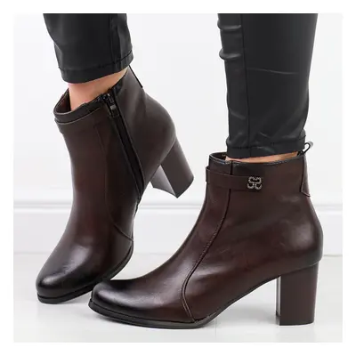 Brązowe zimowe botki damskie na słupku M.Daszyński Sa125-31