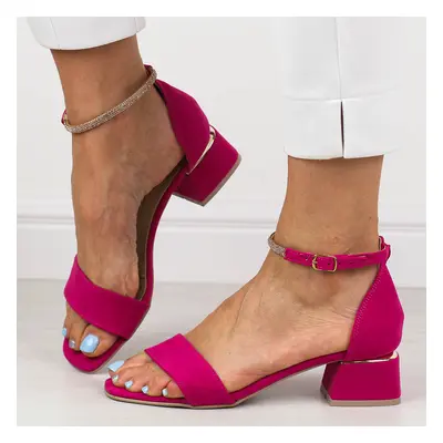 Fuksja zamsz Polskie sandały damskie na obcasie Deoni D214A