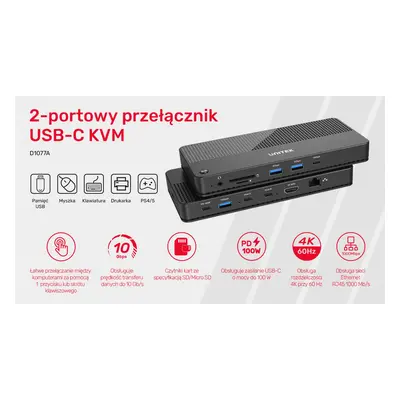 Unitek Przełącznik KVM 4K Hub USB 11 portów