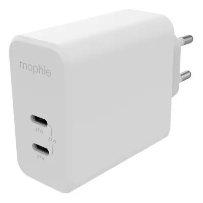 Mophie GaN Charger Dual - ładowarka sieciowa z podwójnym wejściem USB-C 67W biała