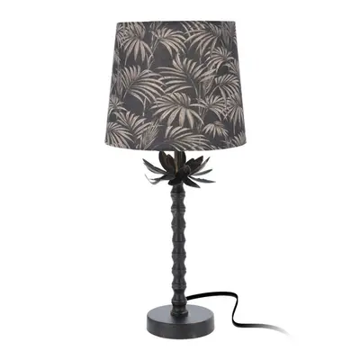 Lampa stołowa z kloszem abażurem stojąca nocna lampka liście czarna złota 49x22 cm