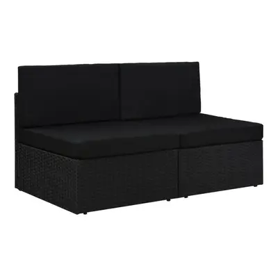 Sofa modułowa 2-osobowa, rattan PE, czarna