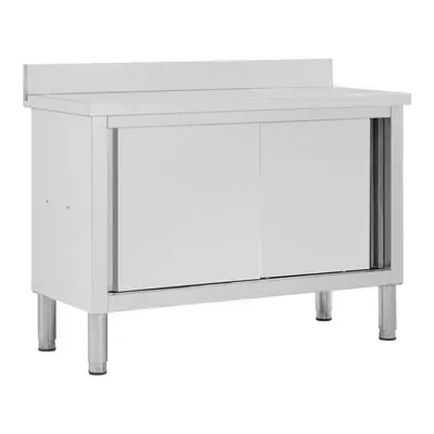 Stół roboczy, przesuwne drzwi, 120x50x95 cm, stal nierdzewna